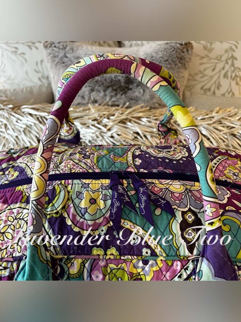 VERA BRADLEY Heather 2013 Grand Travelers Bag Purple Green Paisley Bandolier Y2K - Picture 3 of 15